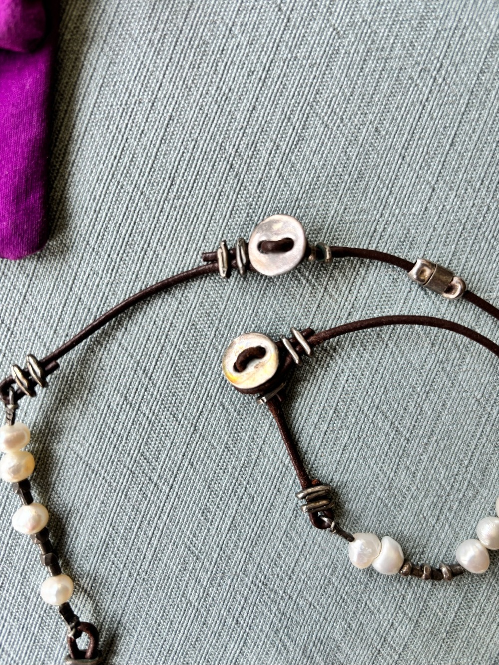 Silpada Pearl, Sterling and Brown Leather Layering Necklace with Bracelet Boho - Picture 2 of 7
